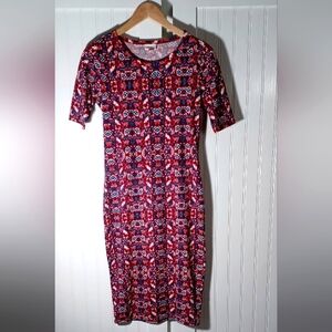 LulaRoe Women's size XS Julia dress red blue white leaves